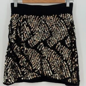 Zara Sequin & Beaded Faux Wrap Mini Skirt Black Gold Silver Size Medium